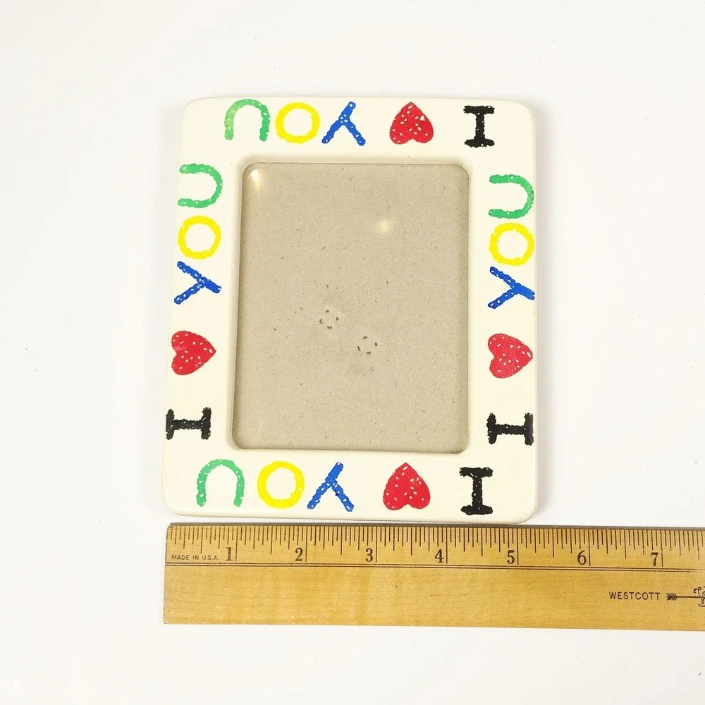 Vintage I Love You Ceramic Picture Frame Colorful Photo Retro 90s Valentines